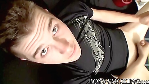 Skinny Twink Jizzes On Himself While Chain-smoking