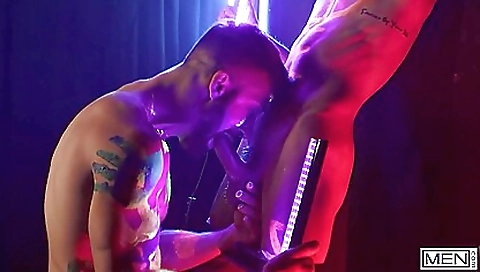 Guys - Theo Brady & Olivier Robert Dance Under The Neon Light Letting Their Mischievous Pricks Touch Each Other
